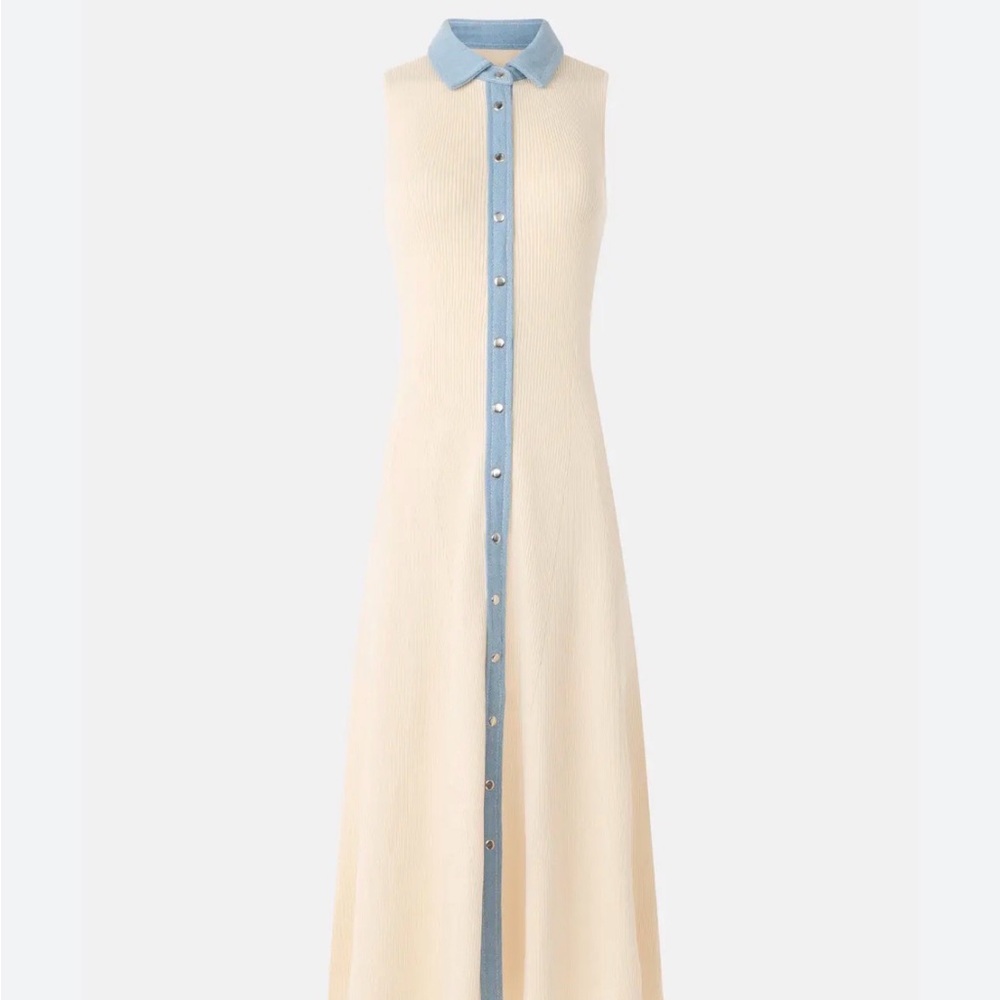 CeCe Cream Maxi Dress with denim Trim